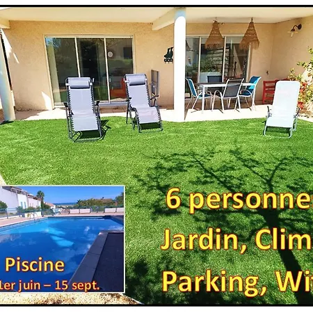 Plain-Pied Jardin 6 Personnes Clim Vue Mer Parking Wifi Terrasse Piscine Dans La Residence Saint-Pierre-la-Mer  Exterior photo